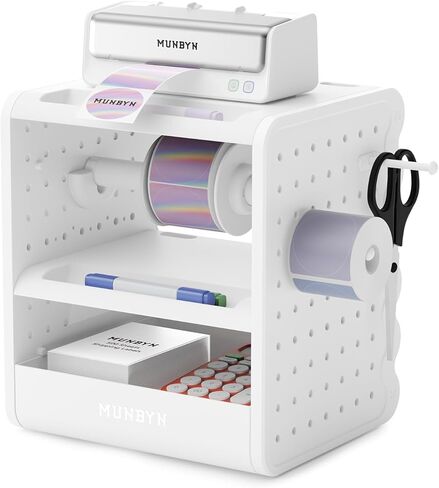 MUNBYN ILH03 4x6 Thermal Label Holder, 5-in-1 Sticker Holder with 3-Tier Shelf, Drawer, Hooks & Pegboard, for Shipping Label Printing, Office, Small Business, Home in Saudi Arabia