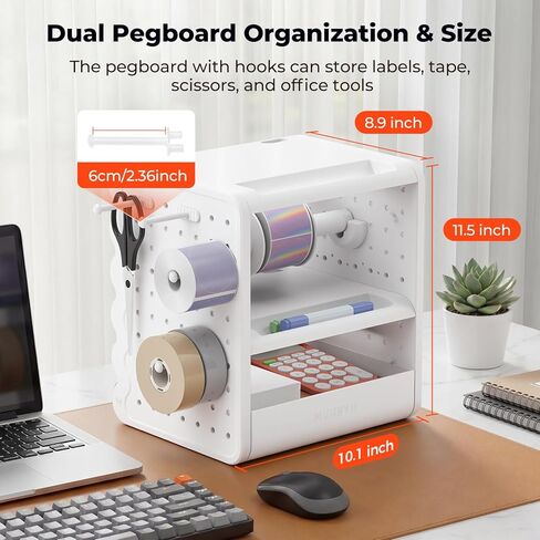 MUNBYN ILH03 4x6 Thermal Label Holder, 5-in-1 Sticker Holder with 3-Tier Shelf, Drawer, Hooks & Pegboard, for Shipping Label Printing, Office, Small Business, Home in Saudi Arabia