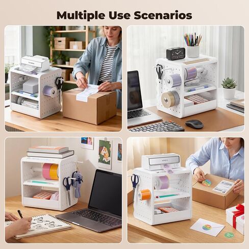 MUNBYN ILH03 4x6 Thermal Label Holder, 5-in-1 Sticker Holder with 3-Tier Shelf, Drawer, Hooks & Pegboard, for Shipping Label Printing, Office, Small Business, Home in Saudi Arabia