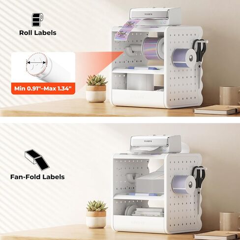 MUNBYN ILH03 4x6 Thermal Label Holder, 5-in-1 Sticker Holder with 3-Tier Shelf, Drawer, Hooks & Pegboard, for Shipping Label Printing, Office, Small Business, Home in Saudi Arabia