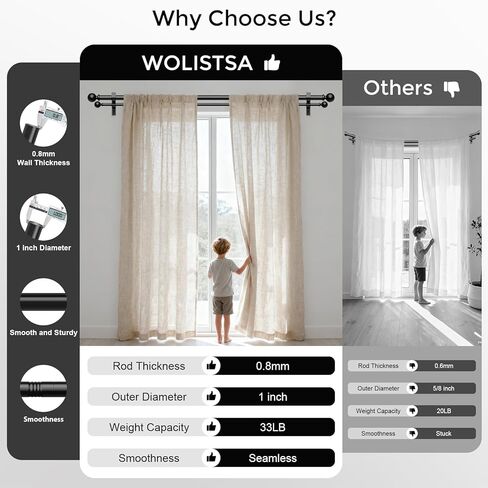 Double Curtain Rod, 1 Inch Black Dual Curtain Rods for Windows 30 to 72 Inch, Decorative Adjustable Heavy Duty Telescopic Spliced Window Treatment Rods Set for Bedroom Living Room Farmhouse in Kuwait