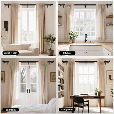 Double Curtain Rod, 1 Inch Black Dual Curtain Rods for Windows 30 to 72 Inch, Decorative Adjustable Heavy Duty Telescopic Spliced Window Treatment Rods Set for Bedroom Living Room Farmhouse in Kuwait