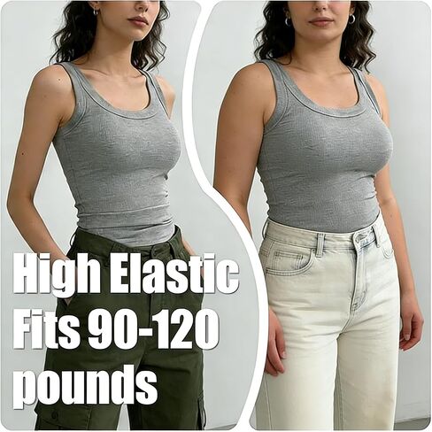 Women's Ribbed Sleeveless One Size Top Racerback Tank for Summer, Slim Fit Stretch Basic Essential for Casual Outfits Grey in Saudi Arabia
