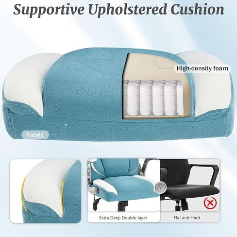 كرسي مكتب كبير وطويل من القماش بوزن 500 رطل مع دعم قطني قابل للتعديل، مقعد عريض جدًا لكرسي مكتب تنفيذي شديد التحمل، كرسي ألعاب هزاز مريح ومسامي ومساند للذراعين مبطنة قابلة للطي، أزرق أبيض in Kuwait