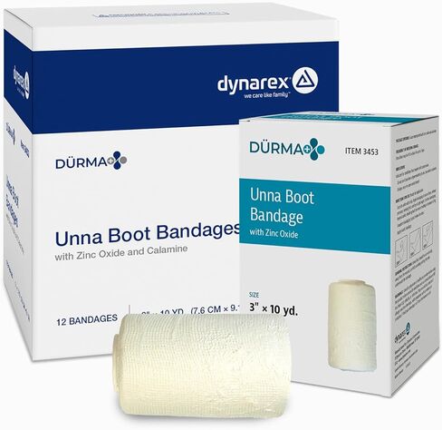 ضمادة حذاء Dynarex 3453 Unna، معبأة بشكل فردي، توفر ضغطًا مخصصًا، مع أكسيد الزنك، قالب ناعم، 3 بوصة × 10 ياردة، عبوة من 12 قطعة in Saudi Arabia