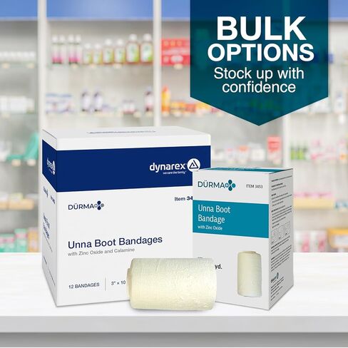 ضمادة حذاء Dynarex 3453 Unna، معبأة بشكل فردي، توفر ضغطًا مخصصًا، مع أكسيد الزنك، قالب ناعم، 3 بوصة × 10 ياردة، عبوة من 12 قطعة in Saudi Arabia