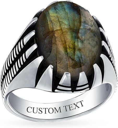 Personalized Biker Jewelry Mens Animal Claw Set Large Oval Cabochon Gemstone Signet Statement Western Ring For Men Oxidized .925 Silver Handmade In Turkey Customizable in Saudi Arabia