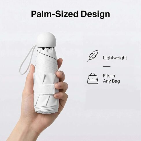 Pocket Mini Umbrella (White) - 6.9" Compact Folding Travel Essential, UPF High-rated UV Protection, Lightweight 2-in-1 Sun & Rain Manual Umbrella with Case, for Women, Men & Kids in Saudi Arabia