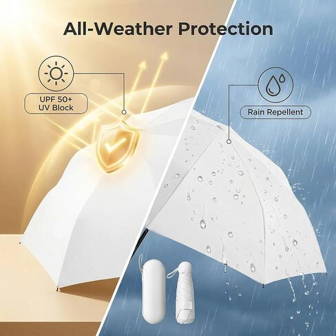 Pocket Mini Umbrella (White) - 6.9" Compact Folding Travel Essential, UPF High-rated UV Protection, Lightweight 2-in-1 Sun & Rain Manual Umbrella with Case, for Women, Men & Kids in Saudi Arabia