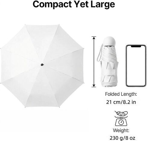 Pocket Mini Umbrella (White) - 6.9" Compact Folding Travel Essential, UPF High-rated UV Protection, Lightweight 2-in-1 Sun & Rain Manual Umbrella with Case, for Women, Men & Kids in Saudi Arabia
