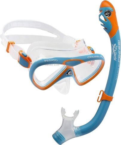 Cressi Snorkeling Silicone Set (mask & dry snorkel) for Kids aged 5 to 15 year old - Pegaso & Iguana Dry: designed in Italy in Saudi Arabia