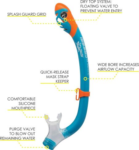 Cressi Snorkeling Silicone Set (mask & dry snorkel) for Kids aged 5 to 15 year old - Pegaso & Iguana Dry: designed in Italy in Saudi Arabia