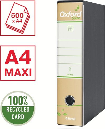 جهاز تسجيل Esselte Oxford Green 397850501 مع آلية رقم 1 بتنسيق البروتوكول مع عمود فقري 8 سم، ورق معاد تدويره بنسبة 100%، 6 قطع in Kuwait