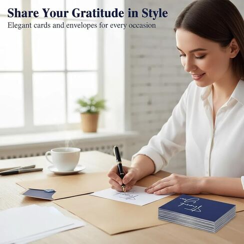 100 Pack Thank You Cards With Envelopes Bulk Set & Stickers - 4x6 inch Blank Thank You Notes Bulk Box Set - Large Note Card Small Business, Wedding, Baby Shower & Bridal Shower - Navy Blue in Kuwait