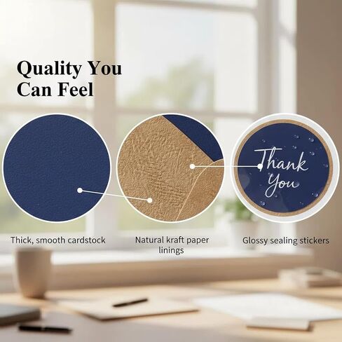 100 Pack Thank You Cards With Envelopes Bulk Set & Stickers - 4x6 inch Blank Thank You Notes Bulk Box Set - Large Note Card Small Business, Wedding, Baby Shower & Bridal Shower - Navy Blue in Kuwait