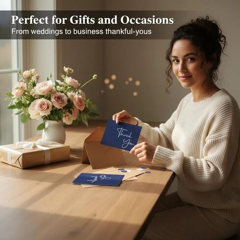 100 Pack Thank You Cards With Envelopes Bulk Set & Stickers - 4x6 inch Blank Thank You Notes Bulk Box Set - Large Note Card Small Business, Wedding, Baby Shower & Bridal Shower - Navy Blue in Kuwait