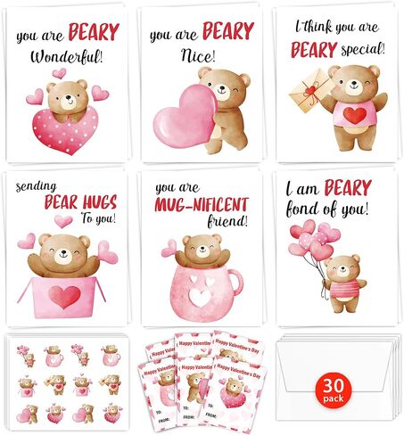 بطاقات عيد الحب المضحكة من HIDEGRASS للأطفال في الفصول الدراسية، 30 بطاقة عيد الحب مع 36 ملصقًا و30 مغلفًا، هدايا عيد الحب للأولاد والبنات in Kuwait