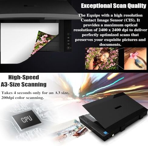 Large Format Flatbed Scanner, 2400DPI High Definition Photo Scanner, Scan 12"x 17" in 4 Sec, for Office and Education Support, Supports Windows & iOS in Saudi Arabia