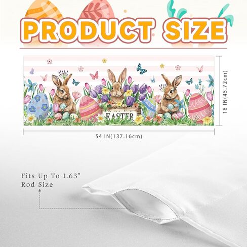 Easter Bunny Valances for Windows 54x18 Inch Rabbit Easter Eggs Butterfly Flowers Spring Curtain Valance for Kitchen Bathroom Bedroom Living Room Decor in Kuwait