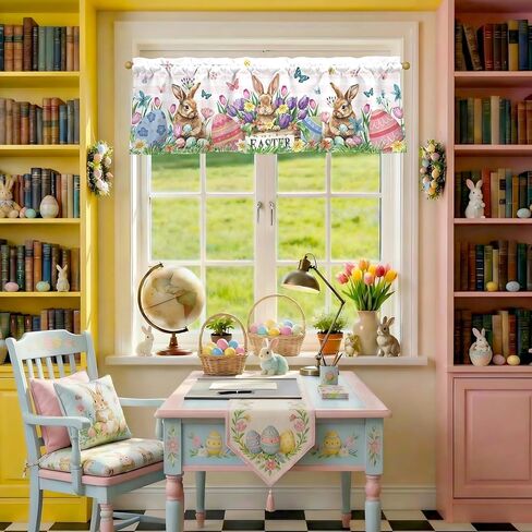 Easter Bunny Valances for Windows 54x18 Inch Rabbit Easter Eggs Butterfly Flowers Spring Curtain Valance for Kitchen Bathroom Bedroom Living Room Decor in Kuwait