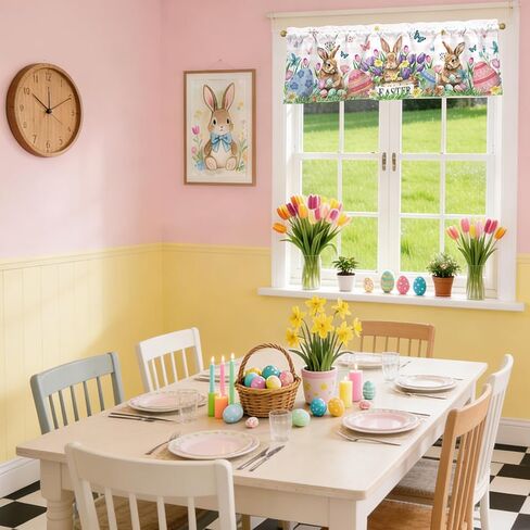 Easter Bunny Valances for Windows 54x18 Inch Rabbit Easter Eggs Butterfly Flowers Spring Curtain Valance for Kitchen Bathroom Bedroom Living Room Decor in Kuwait