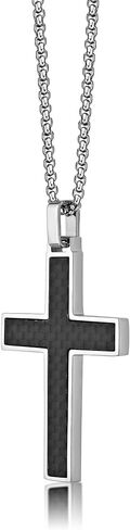 Metro Jewelry Timeless Carbon Fiber Cross Pendant for Men in Stainless Steel 24 Inches Long Box Chain Lobster Claw in Saudi Arabia