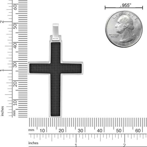 Metro Jewelry Timeless Carbon Fiber Cross Pendant for Men in Stainless Steel 24 Inches Long Box Chain Lobster Claw in Saudi Arabia