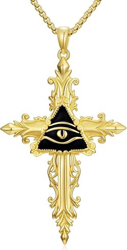 POIUY Men's Cross Pendant Necklace Large/small 18K Gold Plated Cross Pendant Gold Necklace for Men Women in Saudi Arabia