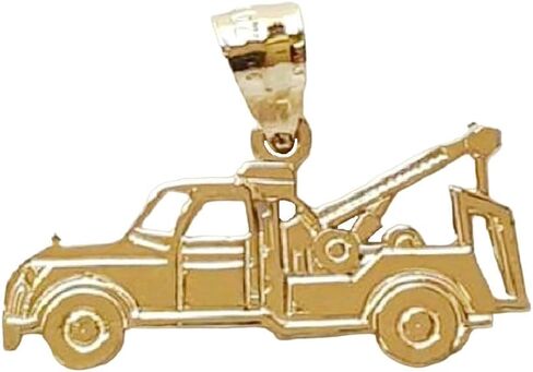 14k Yellow Gold Tow Truck Pendant, Made in USA in Saudi Arabia