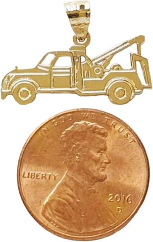 14k Yellow Gold Tow Truck Pendant, Made in USA in Saudi Arabia
