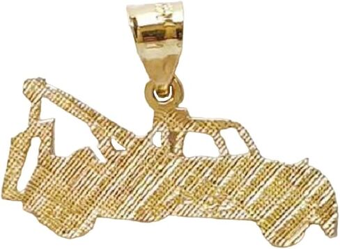 14k Yellow Gold Tow Truck Pendant, Made in USA in Saudi Arabia