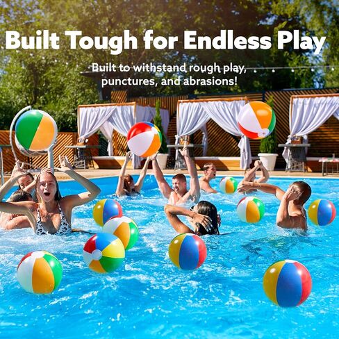 JOYIN 12 Packs 16" Inflatable Beach Balls, Large Rainbow Beach Balls Bulk for Pool Parties, Kids and Adults Summer Pool Party Toys, Beach Toys, Party Favors(16'') in Saudi Arabia