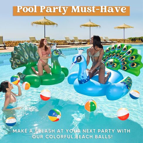 JOYIN 12 Packs 16" Inflatable Beach Balls, Large Rainbow Beach Balls Bulk for Pool Parties, Kids and Adults Summer Pool Party Toys, Beach Toys, Party Favors(16'') in Saudi Arabia