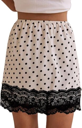 Women Lace Trim Mini Skirt Lacy Silk Satin Half Silp Short Skirt Y2k High Waist Silky Underskirt in Saudi Arabia