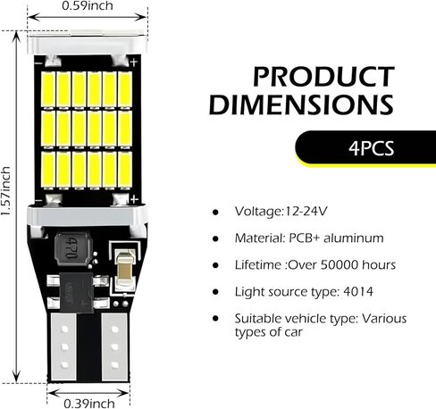 4 PCS T15 LED Reverse Lights, 4014 45SMD Reverse LED Light Bulb, 6500K Brightness Brake Light Turn Signal Bulbs, Universal T15 Lights for Cars, Trucks, SUVs (White) in Saudi Arabia