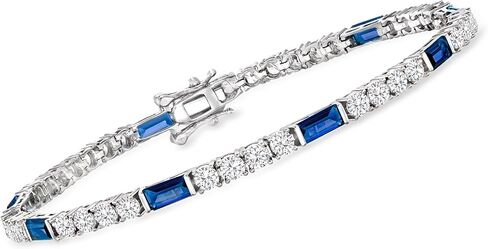 Ross-Simons 3.90 ct. t.w. CZ and 3.20 ct. t.w. Simulated Sapphire Tennis Bracelet in Sterling Silver in Saudi Arabia