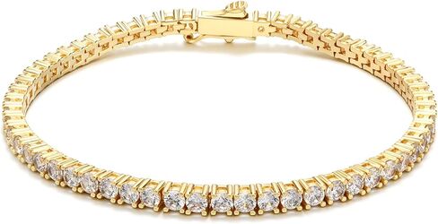 سوار تنس مكعب زركونيا مطلي بالذهب عيار 14 قيراط من BREN للنساء، أساور تشيكوسلوفاكيا 3/4 مم، هدية مجوهرات رائعة، مقاس 6.5-7.5 بوصة in Kuwait