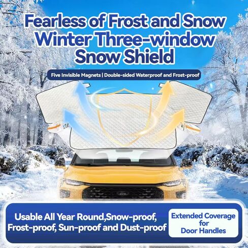 غطاء ثلجي مغناطيسي للزجاج الأمامي للثلج، واقي شتوي عالي التحمل من 3 طبقات مع حماية مرآة جانبية، مقاوم للرياح ومضاد للسرقة لسيارات الدفع الرباعي/الشاحنات (63 × 53 بوصة) in Kuwait