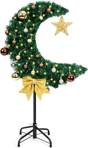 3FT LED Lighted Eid Ramadan Moon Tree with Star String, Artificial Muslim Islamic Crescent Moon Tree with Hanging Ornaments, Floor Standing Decor for Eid Mubarak Home Garden Party in Saudi Arabia