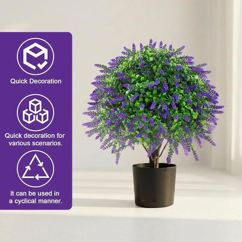 2 Pcs Artificial Lavender Topiary Ball Trees Potted Plants, UV Resistant Fake Lavender Topiary Plant Purple Trees for Garden, Front Door Porch and Outdoor Decor (Purple, M) in Saudi Arabia