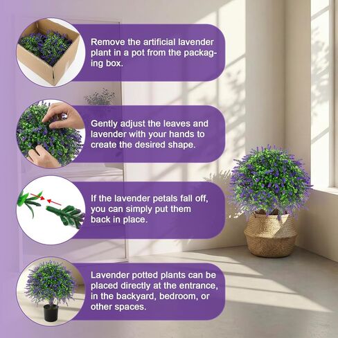 2 Pcs Artificial Lavender Topiary Ball Trees Potted Plants, UV Resistant Fake Lavender Topiary Plant Purple Trees for Garden, Front Door Porch and Outdoor Decor (Purple, M) in Saudi Arabia