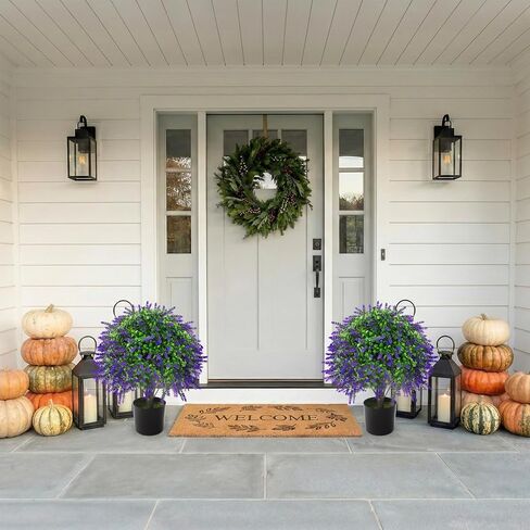 2 Pcs Artificial Lavender Topiary Ball Trees Potted Plants, UV Resistant Fake Lavender Topiary Plant Purple Trees for Garden, Front Door Porch and Outdoor Decor (Purple, M) in Saudi Arabia