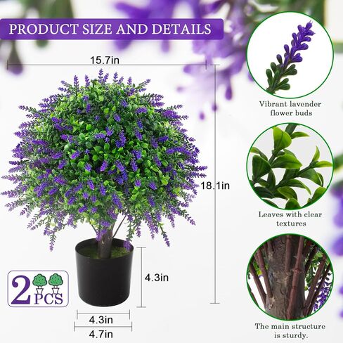 2 Pcs Artificial Lavender Topiary Ball Trees Potted Plants, UV Resistant Fake Lavender Topiary Plant Purple Trees for Garden, Front Door Porch and Outdoor Decor (Purple, M) in Saudi Arabia