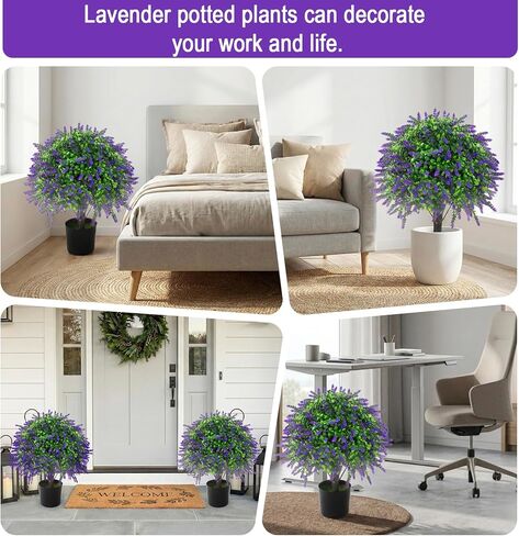 2 Pcs Artificial Lavender Topiary Ball Trees Potted Plants, UV Resistant Fake Lavender Topiary Plant Purple Trees for Garden, Front Door Porch and Outdoor Decor (Purple, M) in Saudi Arabia