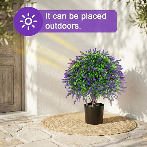 2 Pcs Artificial Lavender Topiary Ball Trees Potted Plants, UV Resistant Fake Lavender Topiary Plant Purple Trees for Garden, Front Door Porch and Outdoor Decor (Purple, M) in Saudi Arabia