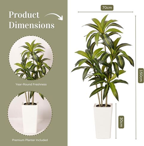 شجرة دراكاينا الاصطناعية بطول 5 أقدام - نبات داخلي طويل القامة مع نبات، نبات صناعي كبير لغرفة المعيشة والمكتب وغرفة النوم وديكور المنزل in Kuwait