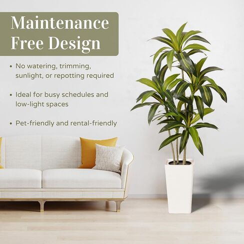 شجرة دراكاينا الاصطناعية بطول 5 أقدام - نبات داخلي طويل القامة مع نبات، نبات صناعي كبير لغرفة المعيشة والمكتب وغرفة النوم وديكور المنزل in Kuwait