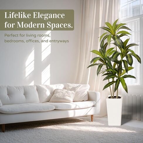 شجرة دراكاينا الاصطناعية بطول 5 أقدام - نبات داخلي طويل القامة مع نبات، نبات صناعي كبير لغرفة المعيشة والمكتب وغرفة النوم وديكور المنزل in Kuwait