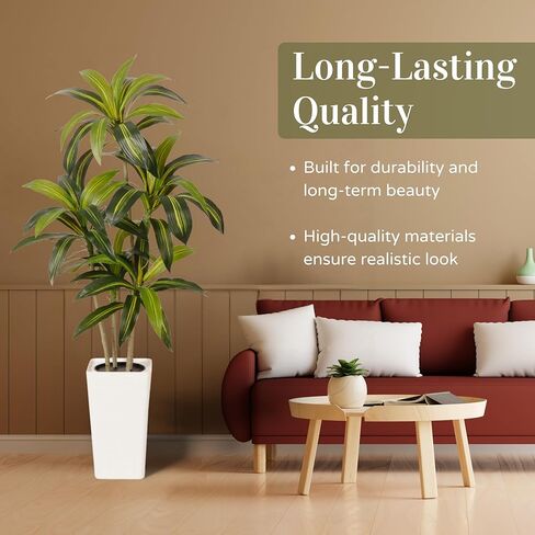 شجرة دراكاينا الاصطناعية بطول 5 أقدام - نبات داخلي طويل القامة مع نبات، نبات صناعي كبير لغرفة المعيشة والمكتب وغرفة النوم وديكور المنزل in Kuwait