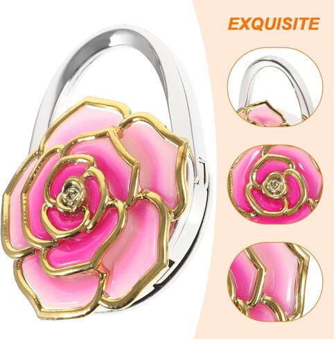 Veemoon Purse Hook Foldable Handbag Hanger, Rose Flower Purse Hanger for Table Portable Bag Hook for Desk Foldable Magnet Table Handbag Storage 2.75X1.77X0.71in in Saudi Arabia